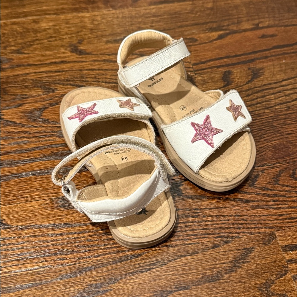 Old Soles White Sandals with Pink Glitter Star Accents